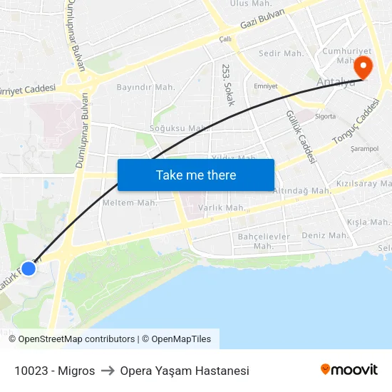 10023 - Migros to Opera Yaşam Hastanesi map