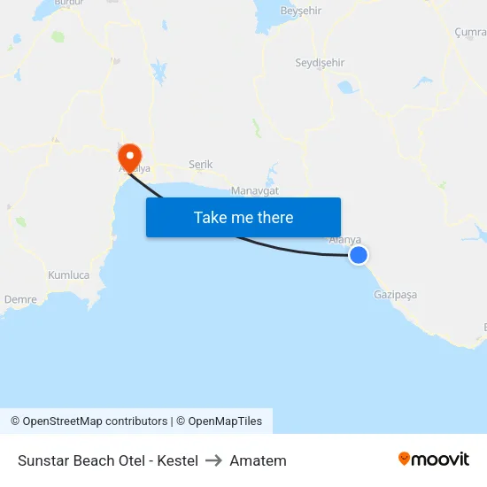 Sunstar Beach Otel - Kestel to Amatem map