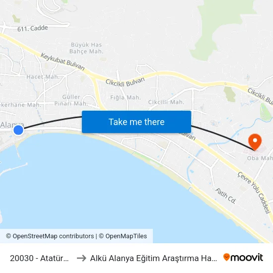 20030 - Atatürk Anıtı to Alkü Alanya Eğitim Araştırma Hastahanesi map