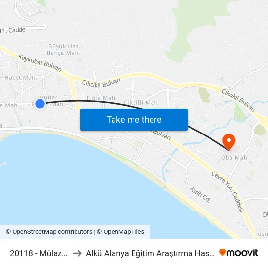 20118 - Mülazımlar to Alkü Alanya Eğitim Araştırma Hastahanesi map