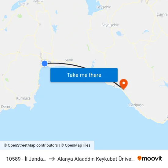 10589 - İl Jandarma to Alanya Alaaddin Keykubat Üniversitesi map