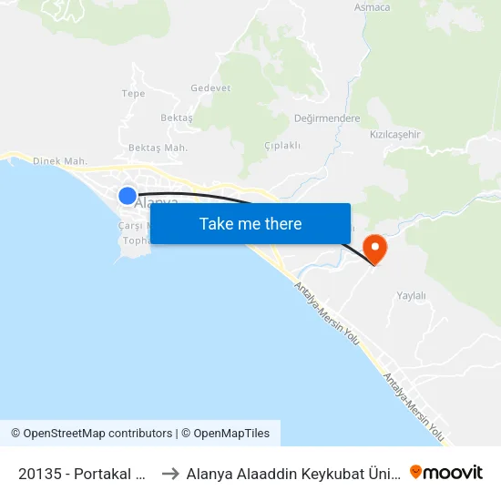 20135 - Portakal Market to Alanya Alaaddin Keykubat Üniversitesi map