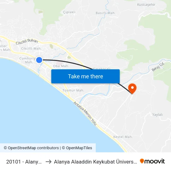 20101 - Alanyum to Alanya Alaaddin Keykubat Üniversitesi map