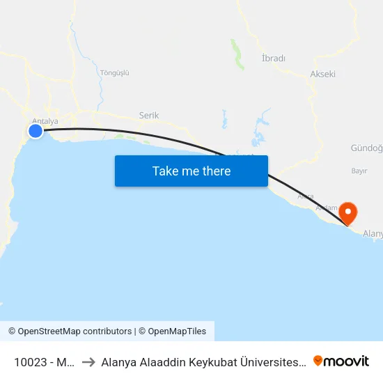 10023 - Migros to Alanya Alaaddin Keykubat Üniversitesi Rektörlüğü map