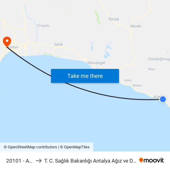 20101 - Alanyum to T. C. Sağlık Bakanlığı Antalya Ağız ve Diş Sağlığı Hastanesi map