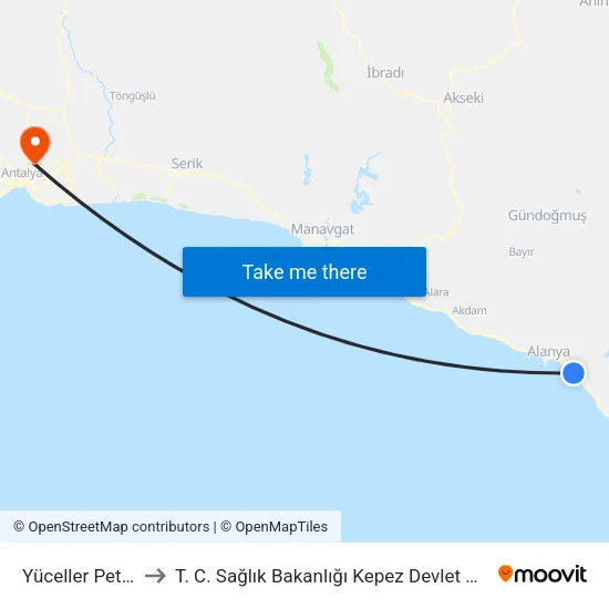 Yüceller Petrol 2 to T. C. Sağlık Bakanlığı Kepez Devlet Hastanesi map
