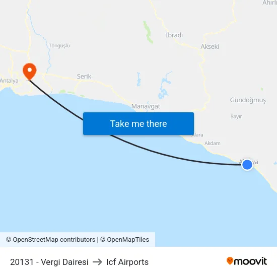 20131 - Vergi Dairesi to Icf Airports map