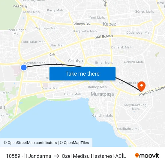 10589 - İl Jandarma to Özel Medisu Hastanesi-ACİL map