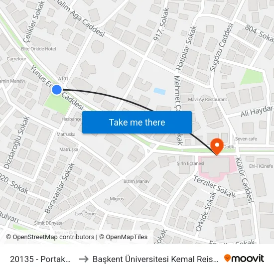 20135 - Portakal Market to Başkent Üniversitesi Kemal Reisoğlu Hastanesi map