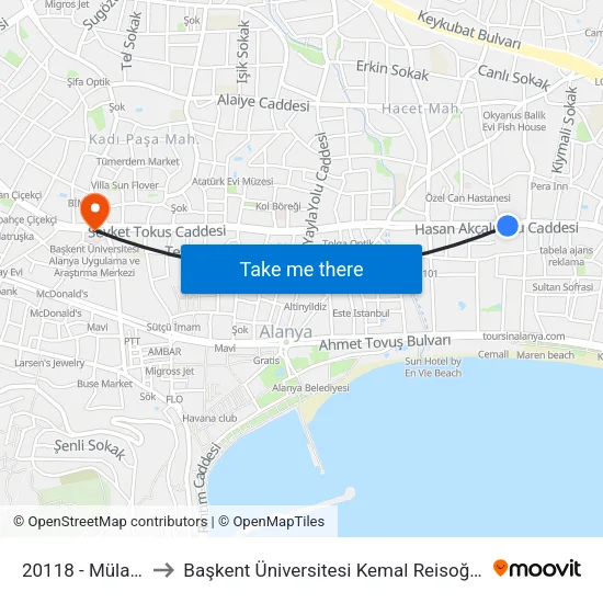 20118 - Mülazımlar to Başkent Üniversitesi Kemal Reisoğlu Hastanesi map