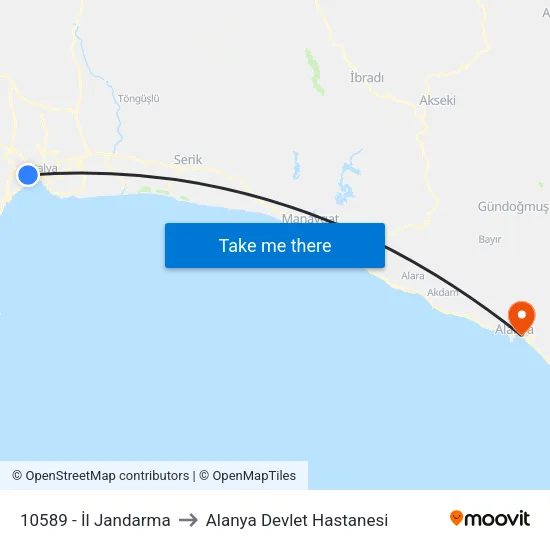 10589 - İl Jandarma to Alanya Devlet Hastanesi map