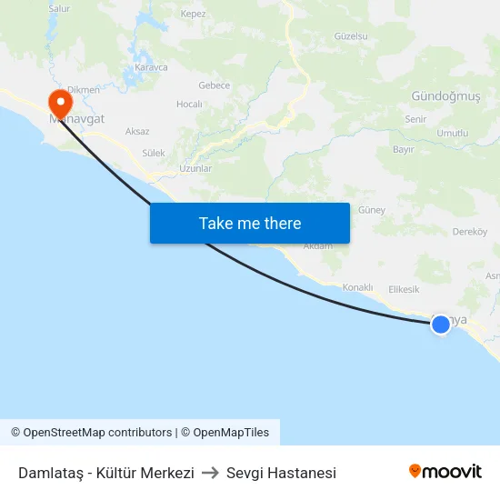 Damlataş - Kültür Merkezi to Sevgi Hastanesi map