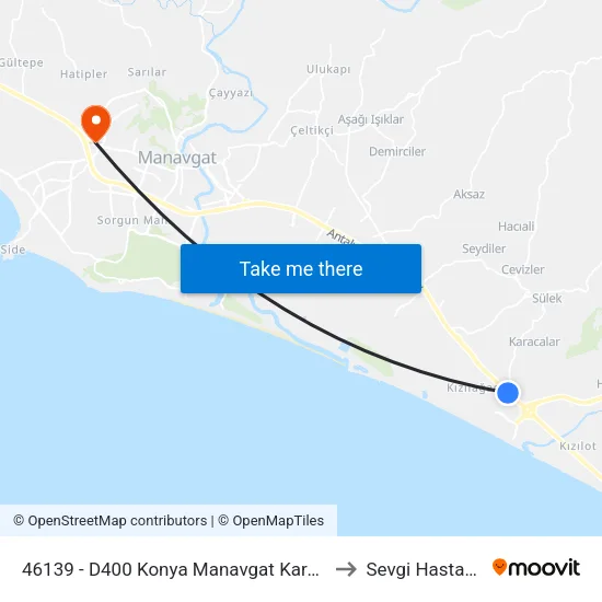 46139 - D400 Konya Manavgat Karayolu-2 to Sevgi Hastanesi map