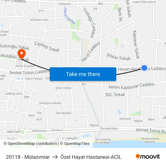 20118 - Mülazımlar to Özel Hayat Hastanesi-ACİL map