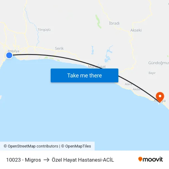 10023 - Migros to Özel Hayat Hastanesi-ACİL map