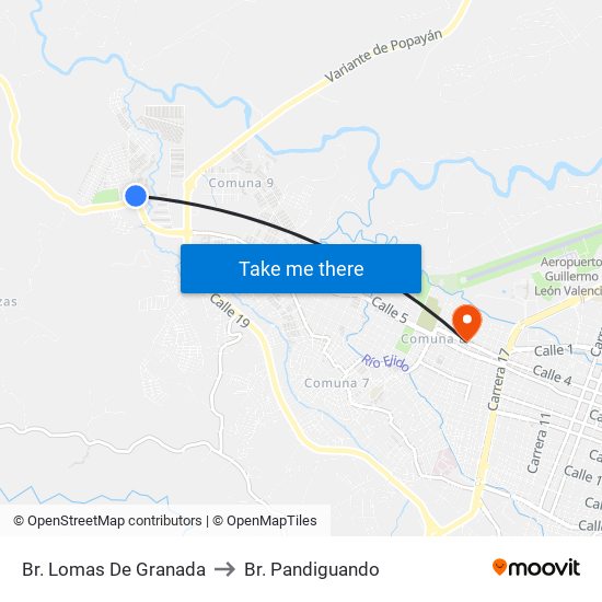Br. Lomas De Granada to Br. Pandiguando map