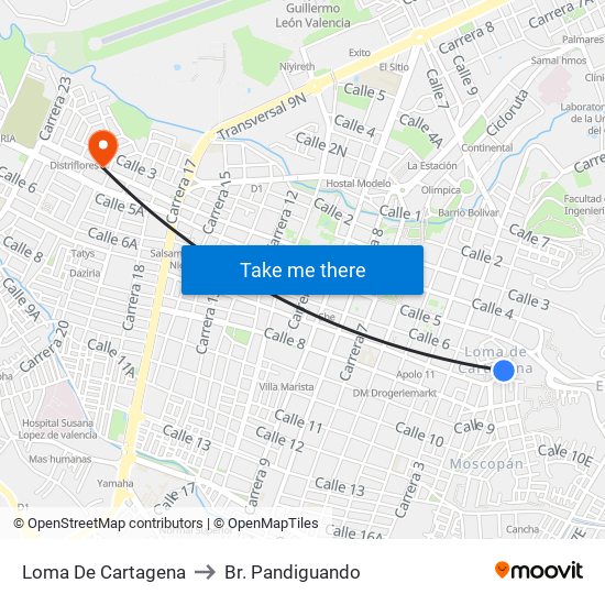 Loma De Cartagena to Br. Pandiguando map