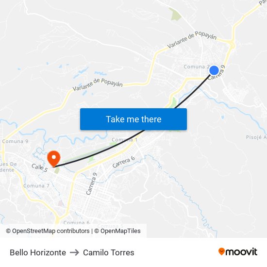 Bello Horizonte to Camilo Torres map