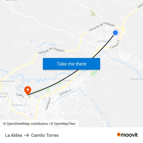 La Aldea to Camilo Torres map