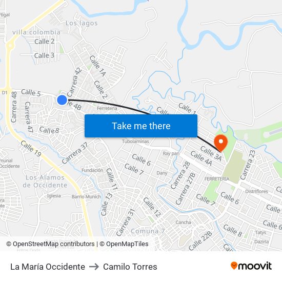 La María Occidente to Camilo Torres map