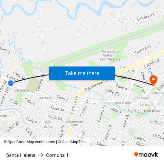 Santa Helena to Comuna 1 map