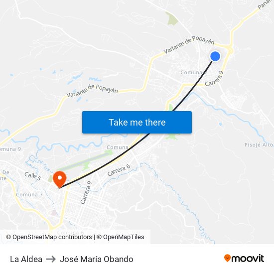 La Aldea to José María Obando map