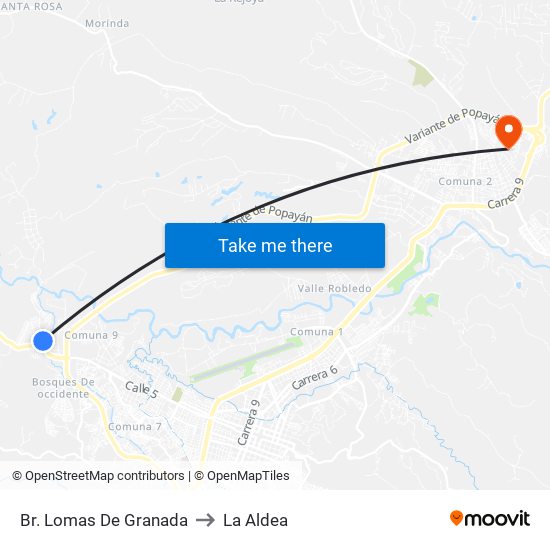 Br. Lomas De Granada to La Aldea map