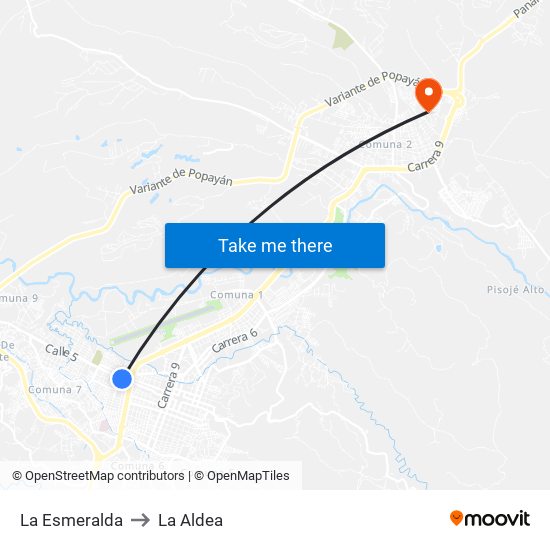 La Esmeralda to La Aldea map