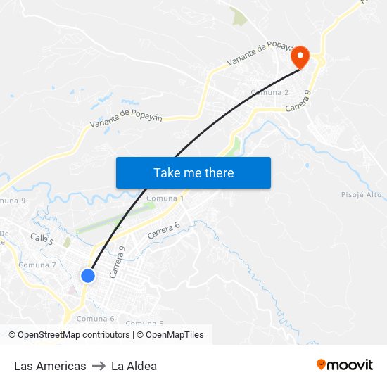 Las Americas to La Aldea map