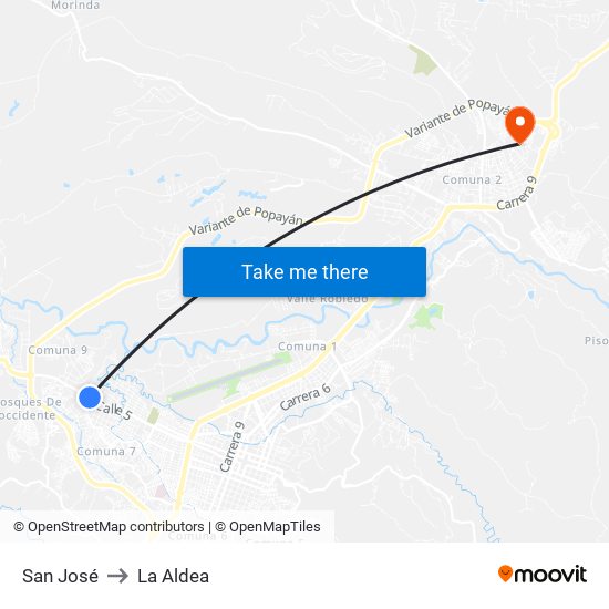 San José to La Aldea map