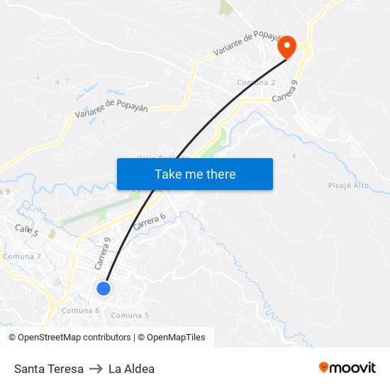 Santa Teresa to La Aldea map