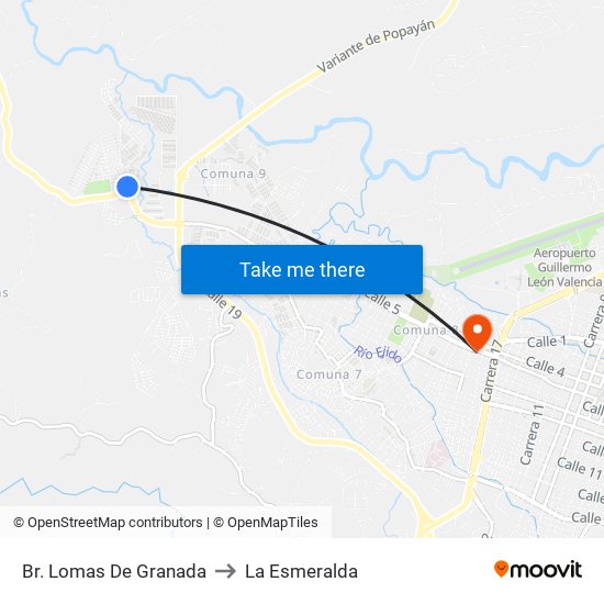 Br. Lomas De Granada to La Esmeralda map