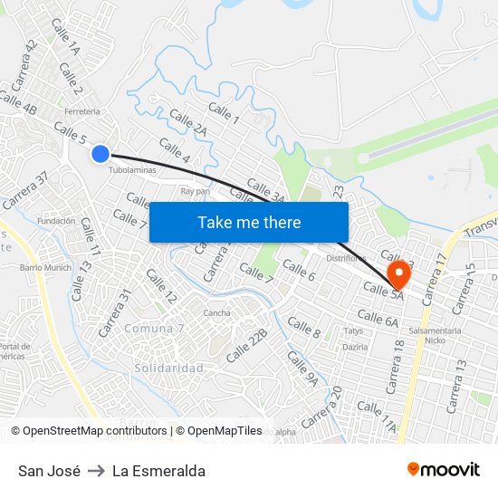 San José to La Esmeralda map