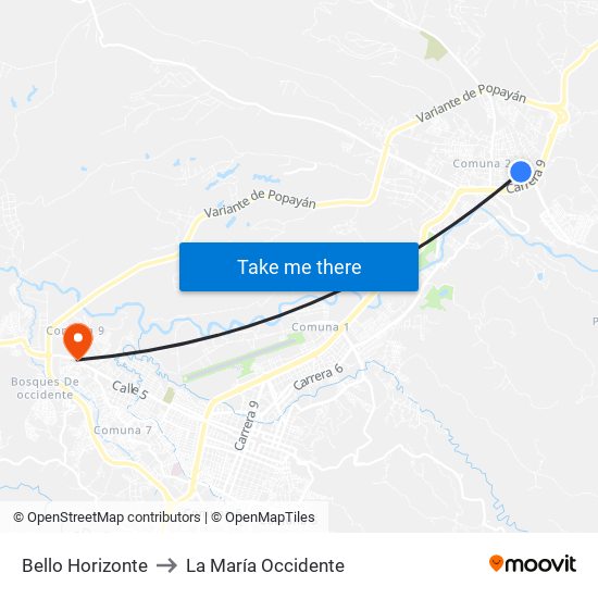 Bello Horizonte to La María Occidente map