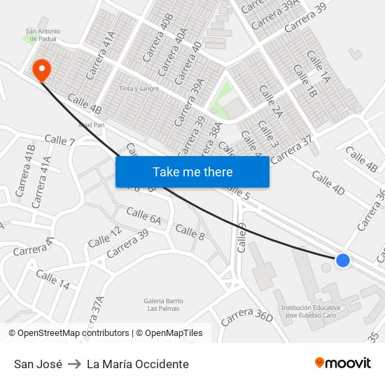 San José to La María Occidente map