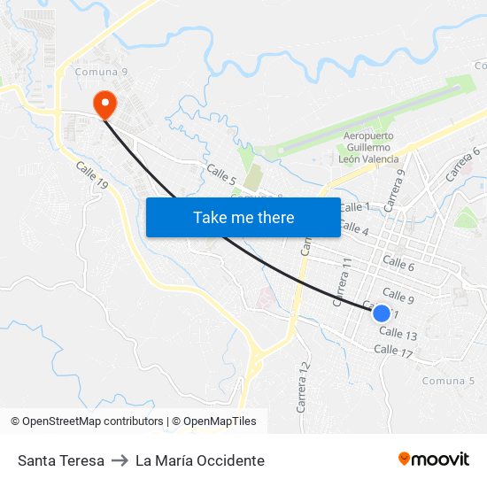 Santa Teresa to La María Occidente map