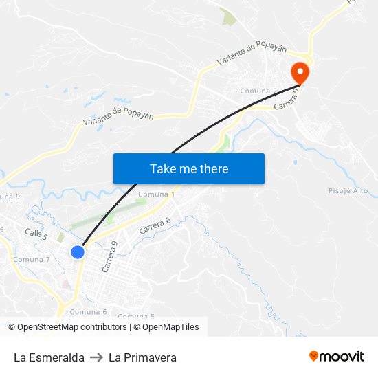 La Esmeralda to La Primavera map