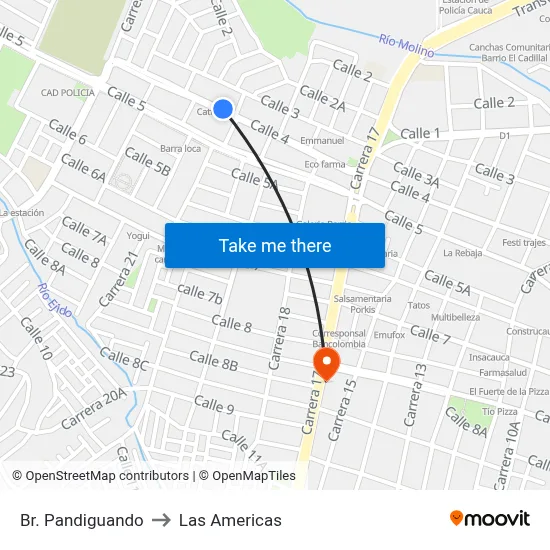 Br. Pandiguando to Las Americas map