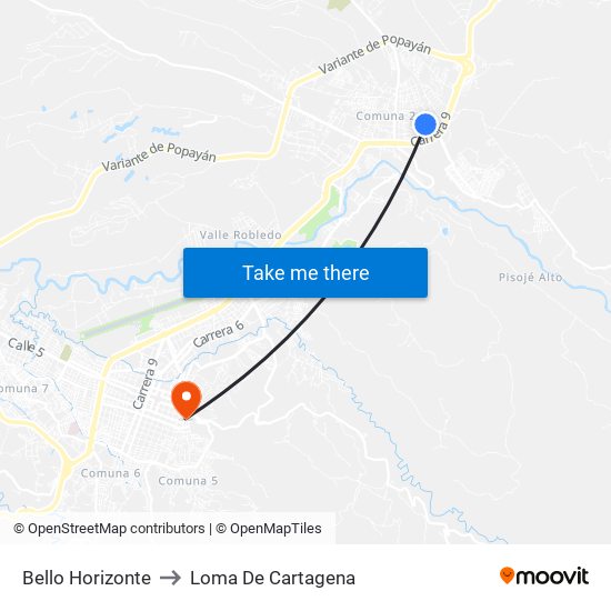 Bello Horizonte to Loma De Cartagena map