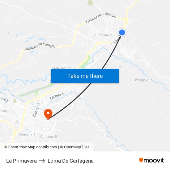 La Primavera to Loma De Cartagena map