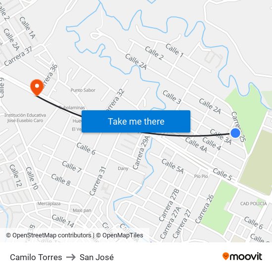 Camilo Torres to San José map