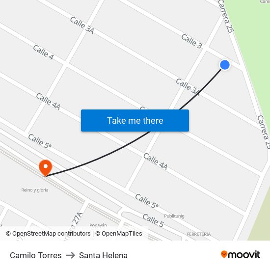 Camilo Torres to Santa Helena map