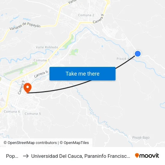 Popayan to Universidad Del Cauca, Paraninfo Francisco José De Caldas map
