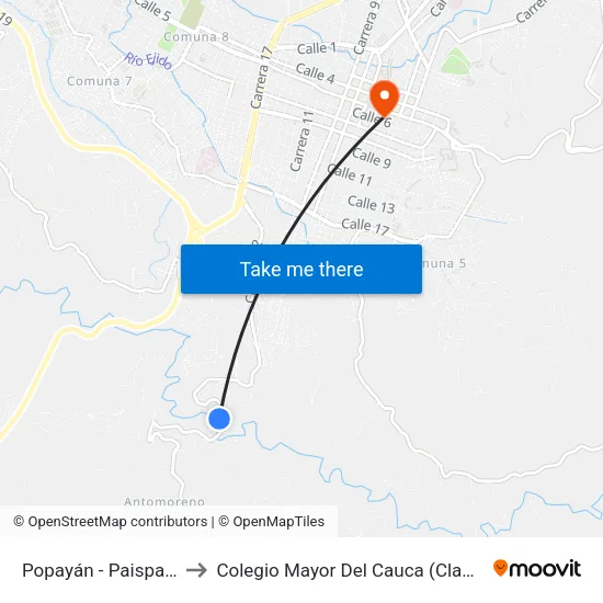 Popayán - Paispamba (Sotará) to Colegio Mayor Del Cauca (Claustro:La Encarnación ) map