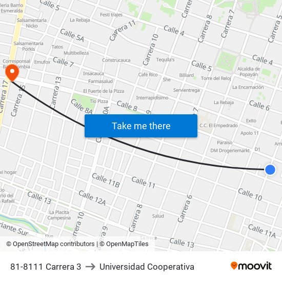 81-8111 Carrera 3 to Universidad Cooperativa map