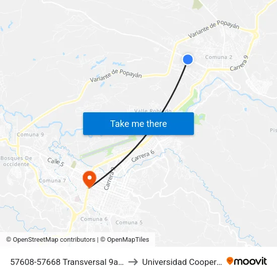 57608-57668 Transversal 9a Norte to Universidad Cooperativa map