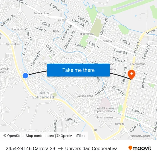 2454-24146 Carrera 29 to Universidad Cooperativa map