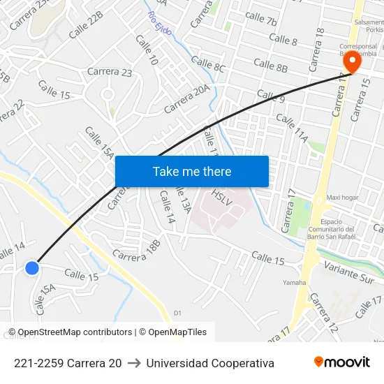 221-2259 Carrera 20 to Universidad Cooperativa map