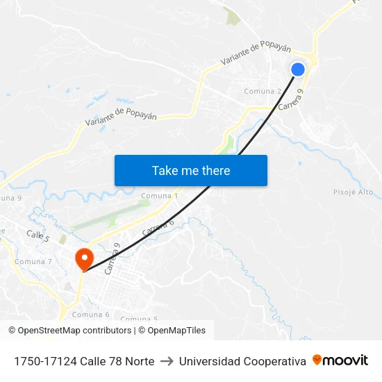 1750-17124 Calle 78 Norte to Universidad Cooperativa map