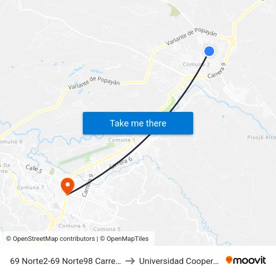 69 Norte2-69 Norte98 Carrera 19 to Universidad Cooperativa map